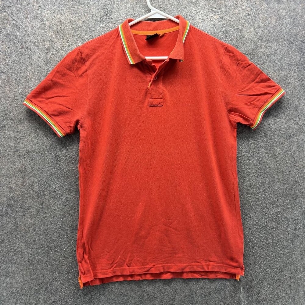 Sundek Polo Shirt Mens Small Orange Solid Tipped Collar Short Sleeve Casual